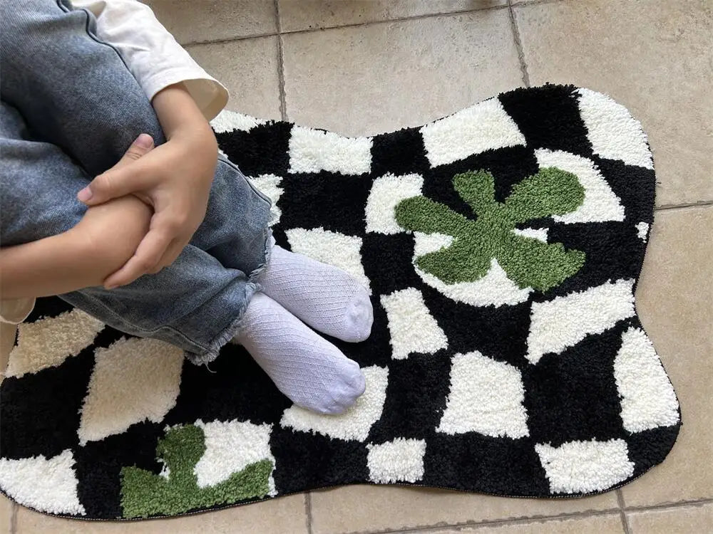Navak Teppich, kariert, unregelmäßig, Küchenteppich, weich, flauschig, Tufting-Teppich, rutschfest, saugfähig, Badezimmer-Bodenmatte, Schlafzimmer-Toilettentür-Teppich