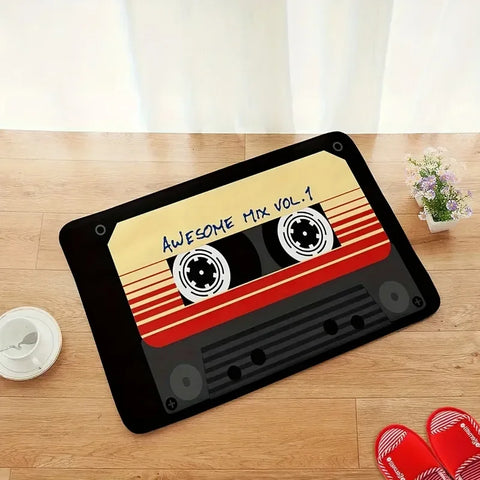 Navak Teppich 3D-Kassetten-Musikband-Fußmatte, Flanell-Teppich für Badezimmer, rutschfeste Toiletten-Fußmatten, Heimeingang, Retro-Dekor-Teppiche