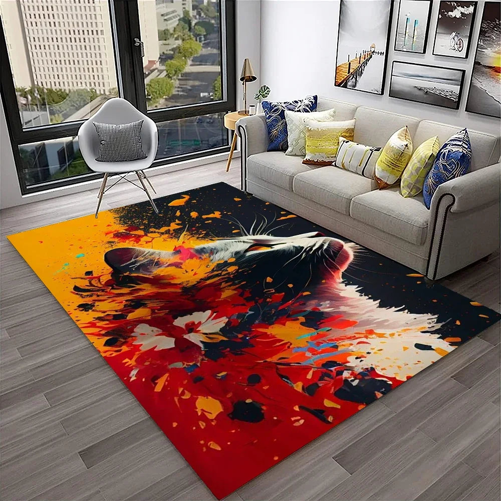 Navak Teppich, 3D, süße Katze, Blume, Cartoon-Teppich für Zuhause, Wohnzimmer, Schlafzimmer, Sofa, Fußmatte, Dekoration, Kinderspielbereich, rutschfeste Bodenmatte