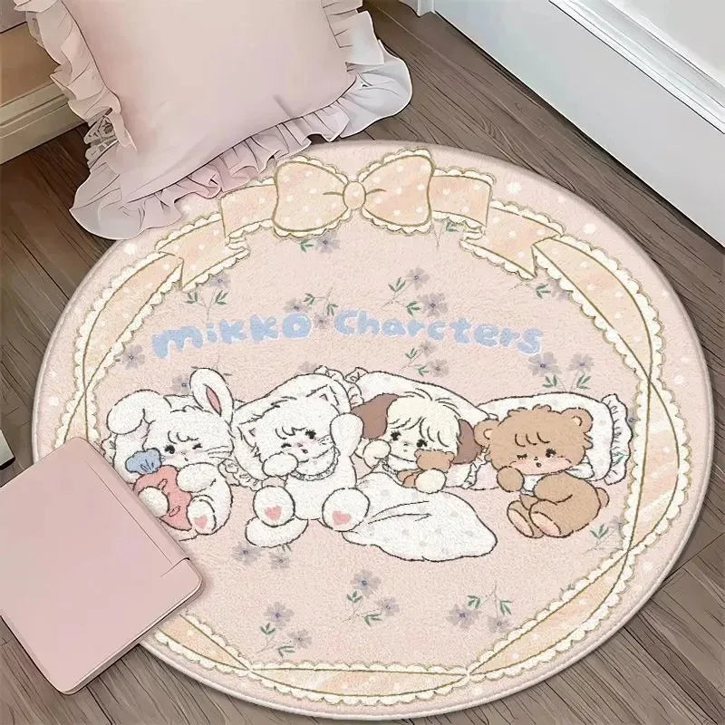 Navak Carpet Daily Picks DISNEY Kawaii Mikko Mousse Runde Matte Souffle Cammy Latte süßer Nachttisch Wohnzimmer Schlafzimmer Teppich Bodendekor Mädchen Teppich