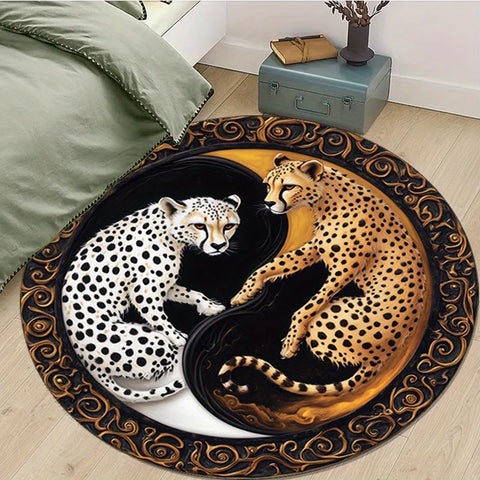 Navak Carpet Luxus-Teppich mit Leopardenmuster aus Kristallsamt, rund – rutschfester, weicher und strapazierfähiger Polyester-Teppich für Schlafzimmer, Wohnzimmer,