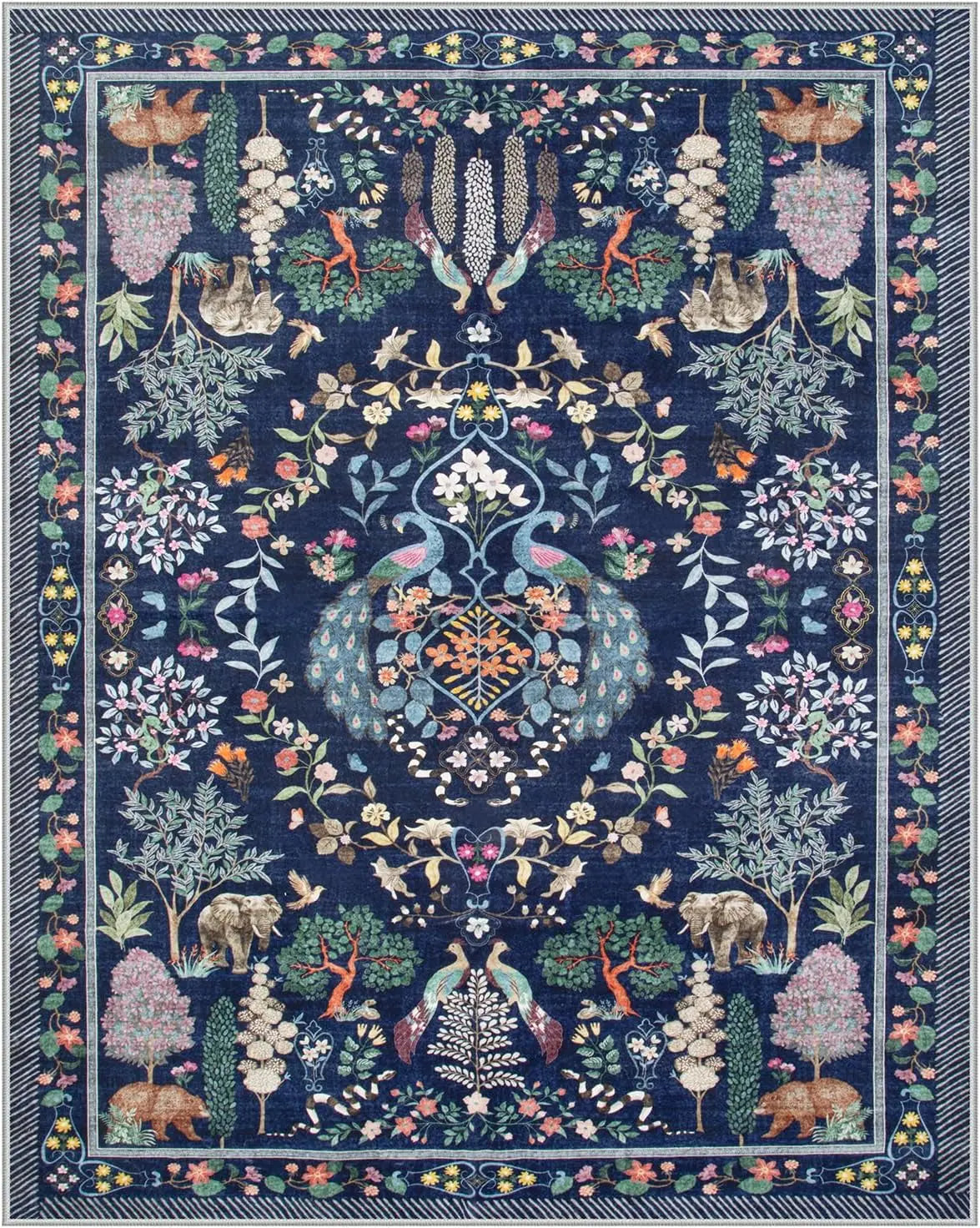 Navak Carpet Boho Floral Soft Blue Esszimmerteppich, rutschfest, ultradünn, schmutzabweisend, großer Bodenteppich für Schlafzimmer, Home Office