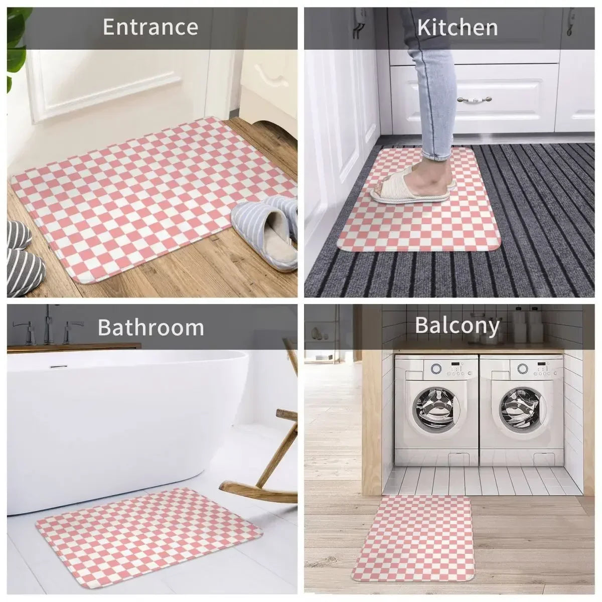 Navak Carpet Checkered Pattern Pastel Pink X White Doormat Rug Carpet Mat Footpad Polyester Non-slip Absorbent Mat Entrance Kitchen Bedroom