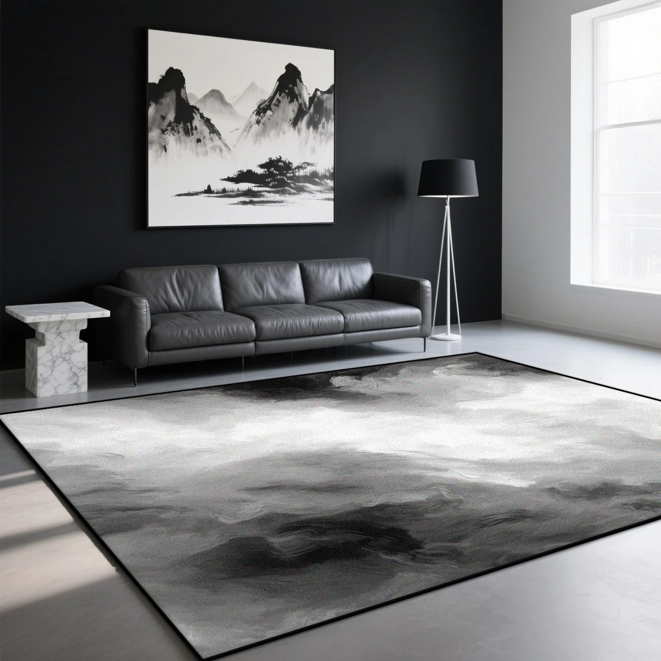 Navak Carpet Modern Ink Wash Carpet for Living Room Black White Decoration Home Sofa Large Area Rugs Bedroom Study Washable Non-slip Foot Mat