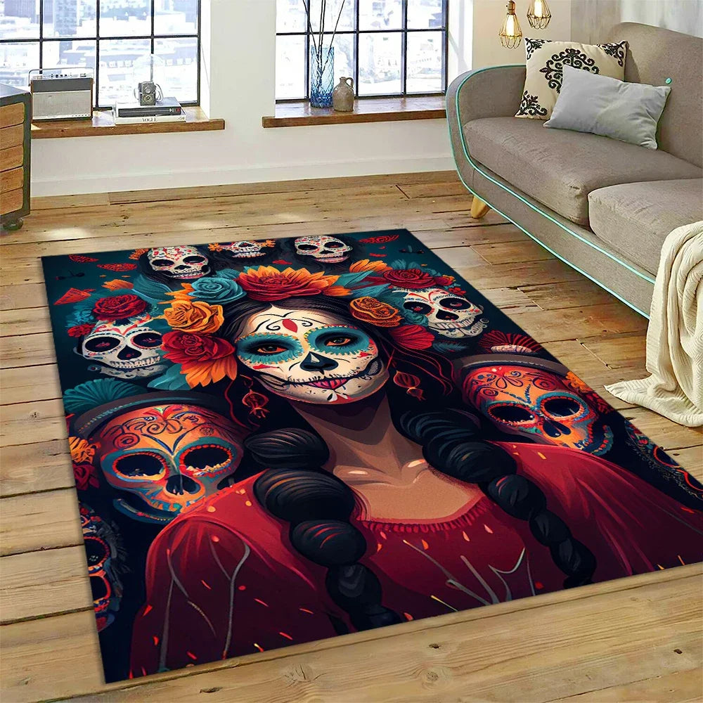 Navak Teppich, Horror-Totenkopf-Mädchen, tot, Gothic, untote Frau, Teppich für Zuhause, Wohnzimmer, Schlafzimmer, Sofa, Fußmatte, Dekoration, Kinderbereich, rutschfeste Matte