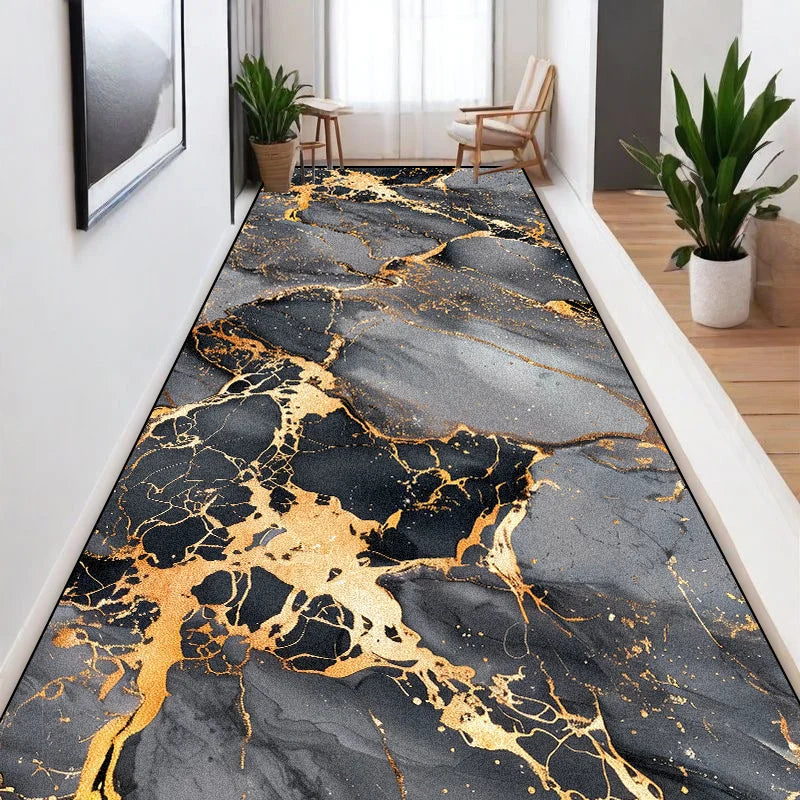 Navak Carpet Nordic Marble Style Long Corridor Carpets Villa Hall Non-slip Washable Runners Rugs Home Hotel Passageway Aisle Mat Customizable