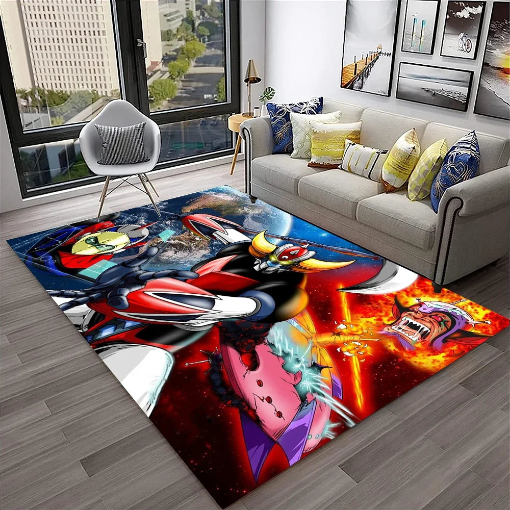 Navak Teppich, 3D-Cartoon-UFO-Roboter Grendizer, Anime-Teppich für Zuhause, Wohnzimmer, Schlafzimmer, Sofa, Fußmatte, Dekor, Kinderbereich, rutschfeste Bodenmatte