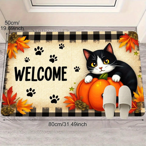 Navak Teppich, Herbst, Katzenpfote, Kürbis, Ahornblätter, Willkommens-Fußmatte, Herbst, Eingangsmatte, Thanksgiving-Dekor, Wohnzimmer, Schlafzimmer, rutschfeste Teppiche