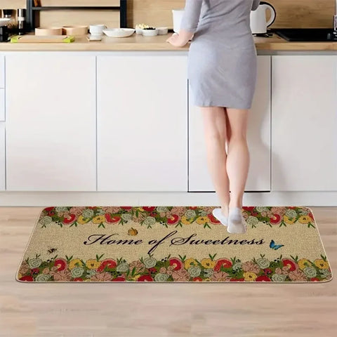 Navak Carpet Willkommens-Fußmatte mit Blumen- und Blattmotiv, für den Eingangsbereich, Dekoration, rutschfest, für Badezimmer, Eingangsbereich, Küchenteppich, waschbare Fußmatte