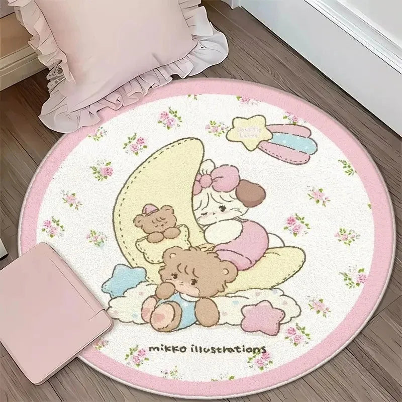 Navak Carpet Daily Picks DISNEY Kawaii Mikko Mousse Runde Matte Souffle Cammy Latte süßer Nachttisch Wohnzimmer Schlafzimmer Teppich Bodendekor Mädchen Teppich