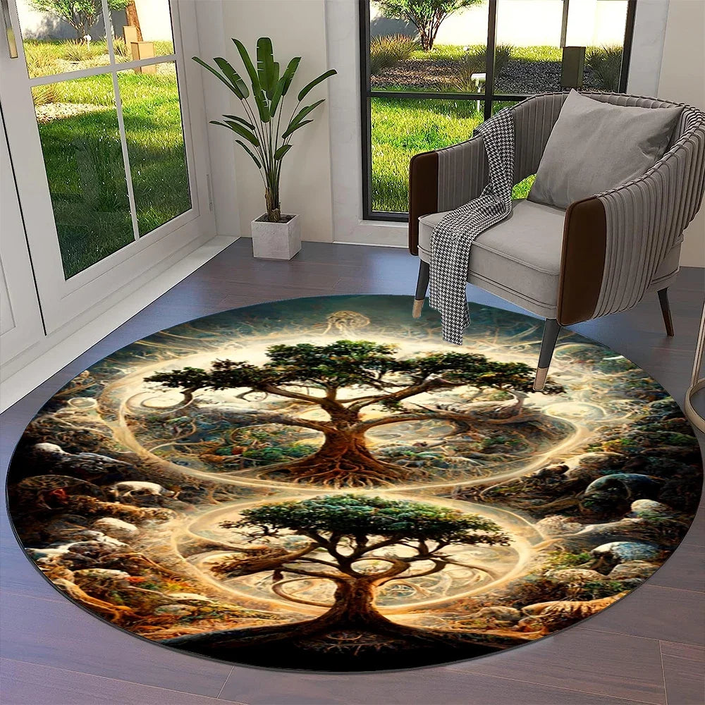 Navak Carpet Tree of Life Viking Yggdrasil Valknut Round Carpet Rug for Living Room Bedroom Sofa Decor,Kid Paly Area Rug Non-slip Floor Mat