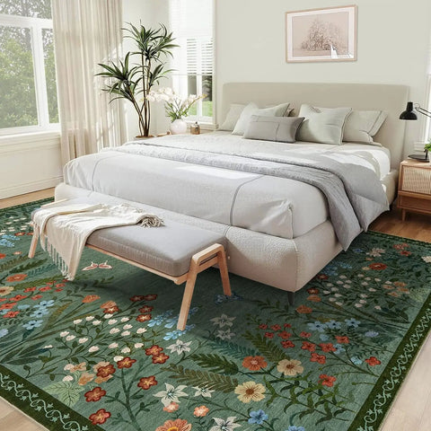 Navak Carpet Boho-Teppiche, waschbar, für den Eingangsbereich, floraler Teppich für das Schlafzimmer, rutschfest, weicher Innenteppich für Wohnzimmer, Küche, Waschküche, Foyer