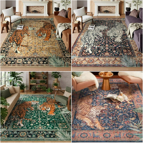 Navak Carpet Tiger Bohemian Rug for Living Room Retro Tiger Print Carpet Dining Room Indoor Doormat Kitchen Area Rug Coffee Table Floor Mat