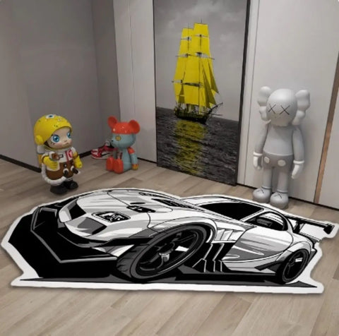 Navak Carpet Exclusive Picks Unregelmäßig geformter Sportwagen-Teppich für Heimdekoration, Schlafzimmer, Nachttisch, Jungen-E-Sportzimmer, Arbeitszimmer-Bodenmatte