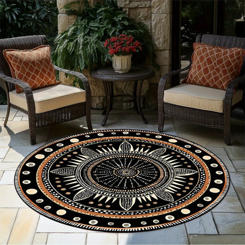 Navak Carpet Afrikanischer geometrischer runder Teppich, strapazierfähiges Polyester, lichtbeständig und waschbar, mystisches ethnisches Design, für Schlafzimmer/Wohnzimmer