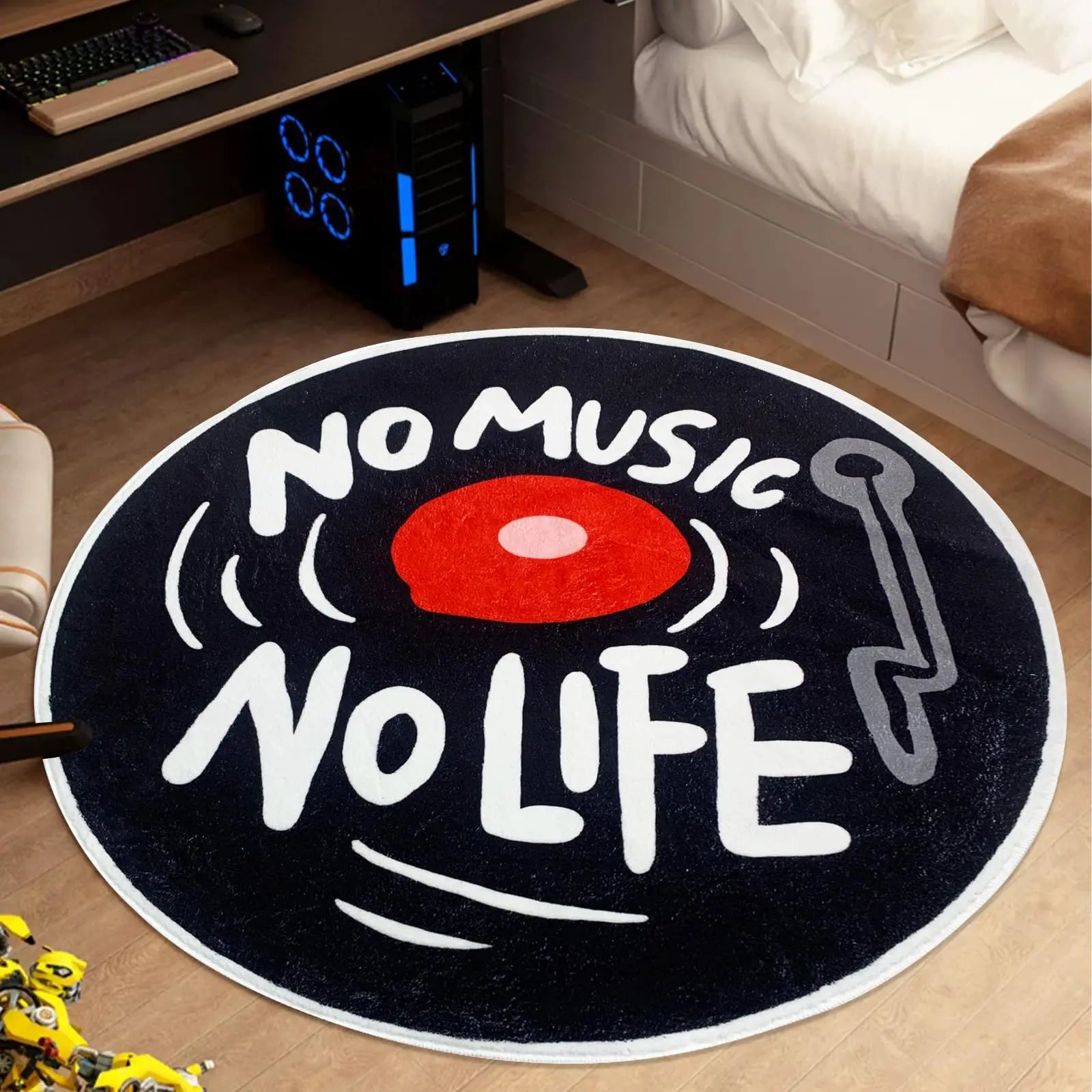 Navak Teppich, rund, CD-Teppich, Musikplatten, moderner Buchstaben-Bodenteppich, rutschfeste Teppiche