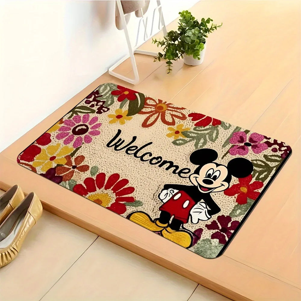 Navak Carpet Mickey's Floral Welcome Fußmatte, weich, saugfähig und rutschfest, Badezimmermatten, Yogamatten, Heimdekoration