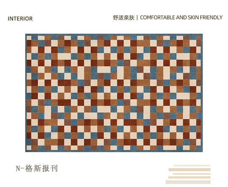 Navak Carpet Retro-Luxus-Teppiche für Schlafzimmer, dicker Plüsch-Nachttischvorleger, große Fläche, Wohnzimmerdekoration, Schachbrett-Teppich, Zuhause, flauschige, weiche Matte