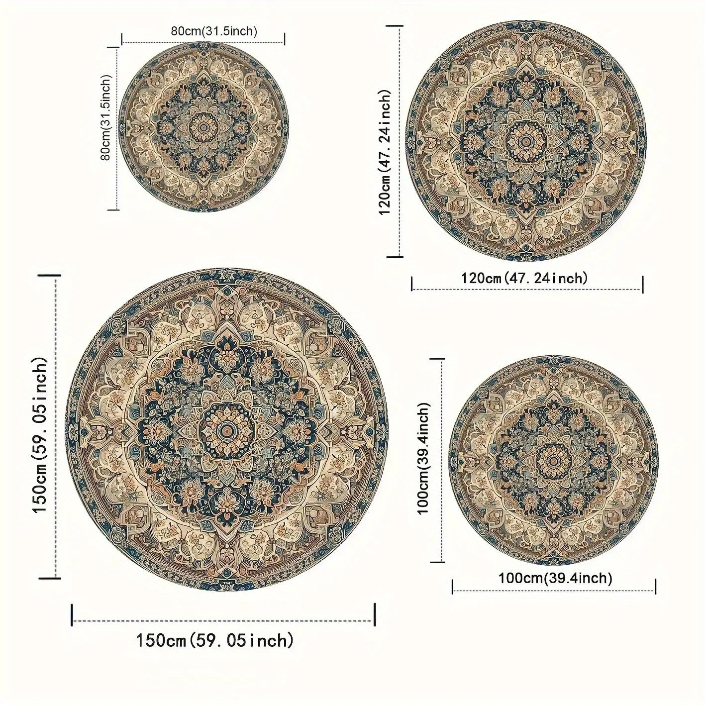 Navak Carpet 1 Stück, dunkle persische Bohemian-Matte, rund, quadratisch, Kristallsamt, maschinenwaschbar, strapazierfähige Gummirückseite, Luxusteppich, verfügbar