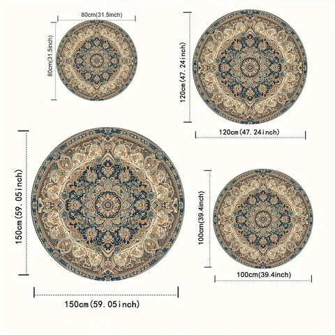 Navak Carpet 1 Stück, dunkle persische Bohemian-Matte, rund, quadratisch, Kristallsamt, maschinenwaschbar, strapazierfähige Gummirückseite, Luxusteppich, verfügbar