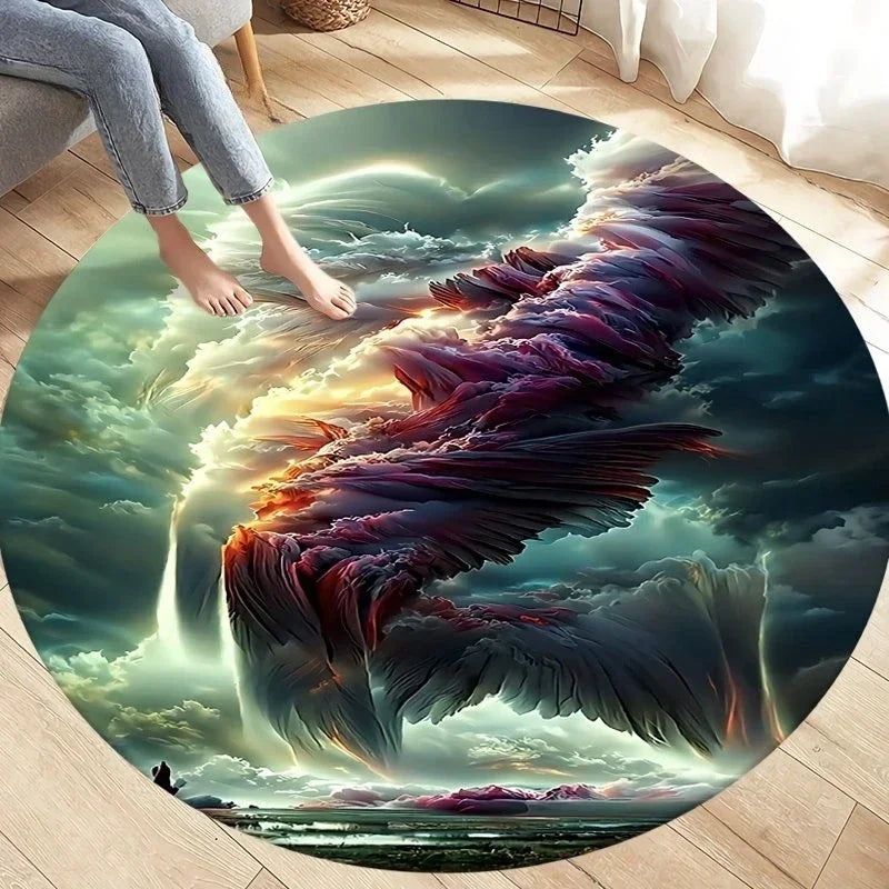 Navak Carpet Crystal Velvet Natural Disaster Runder Teppich, Fantasy Tornado Cloud Print Rutschfeste Bodenmatte für Wohnzimmer, Schlafzimmer, Sofa-Dekor