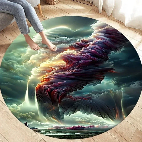 Navak Carpet Crystal Velvet Natural Disaster Runder Teppich, Fantasy Tornado Cloud Print Rutschfeste Bodenmatte für Wohnzimmer, Schlafzimmer, Sofa-Dekor
