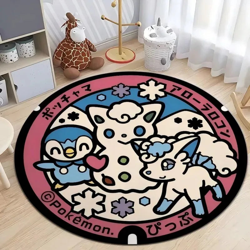Navak Carpet Daily Picks Disney Japan Anime Pokemon Round Floor Mat Living Room Sofa Bedroom Rug Cute Non-Slip Machine Washable Carpet Home Decor
