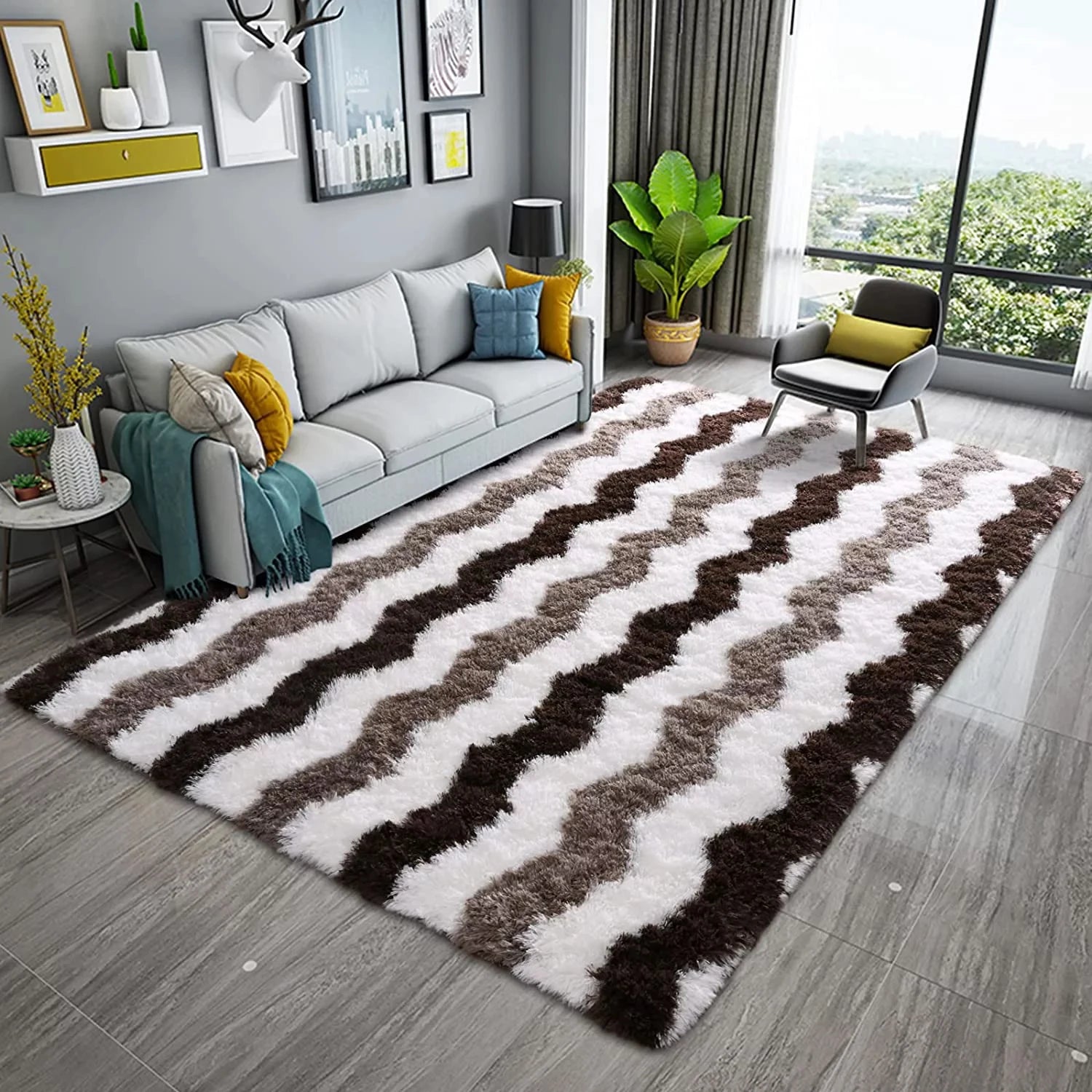 Navak Carpet Soft Shaggy Rugs Plush Area Rugs for Living Room Bedroom Fluffy Carpets Home Decor,5x8ft,Stripe Brown