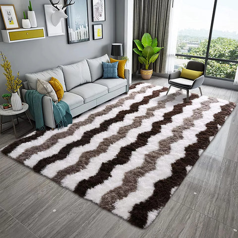 Navak Carpet Soft Shaggy Rugs Plush Area Rugs for Living Room Bedroom Fluffy Carpets Home Decor,5x8ft,Stripe Brown