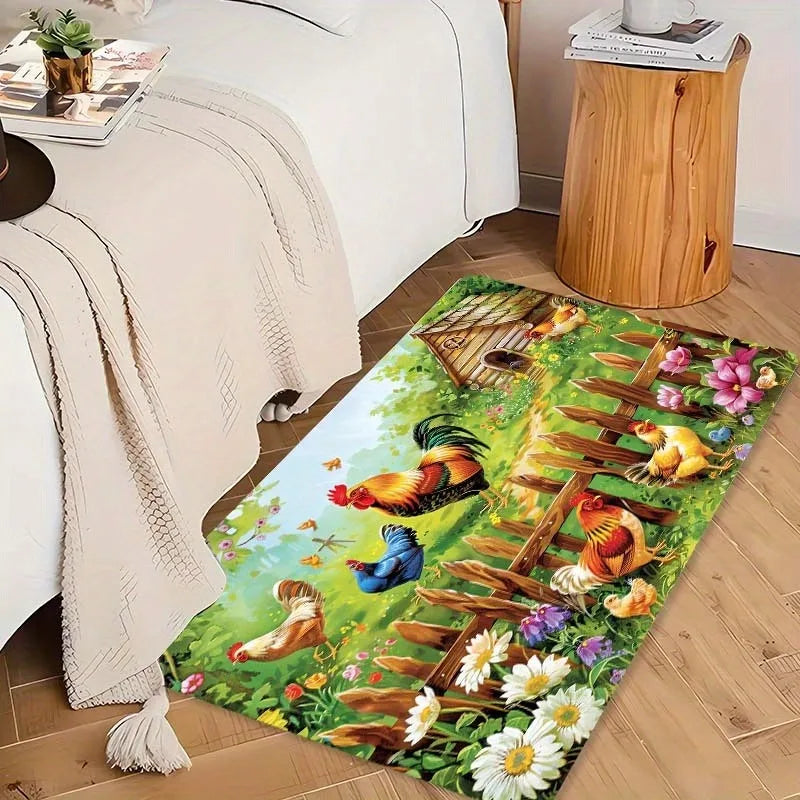 Navak Carpet 1 Stück Küchenteppich mit Hühnermuster, rutschfeste Fußmatten für Zuhause, Pop-Design, Badezimmerteppiche, Badematte, Teppich für Zuhause, Waschbecken, Wäschedekor