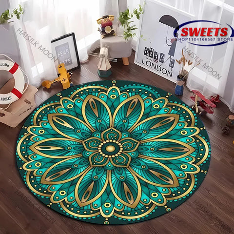 Navak Carpet Next Day Shipping Mandala Flower Printing Round Carpet Bedroom Living Room Sofa All Season Mat Kids Room Non-Slip Decorative Rug