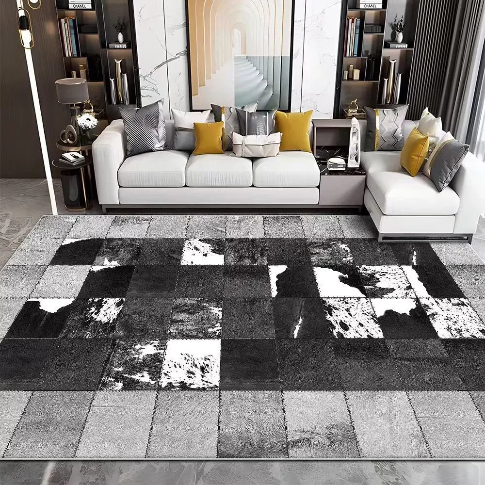 Navak Teppich, moderner Rindsleder-Imitat, luxuriöser Wohnzimmerteppich, Sofa-Teppich, Schlafzimmer, großer dekorativer Teppich, waschbar, Anti-Rutsch-Matte für die Veranda