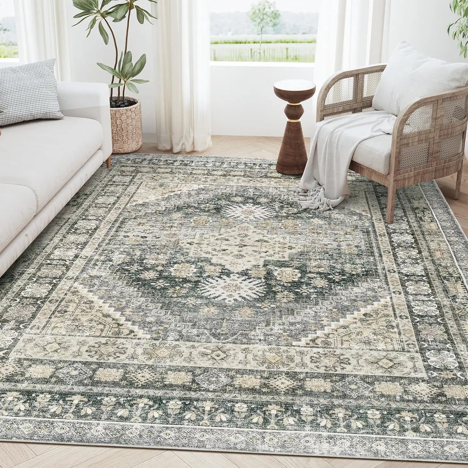 Navak Carpet zesthomeArea Rugs - Ultradünner, waschbarer Teppich, schmutzabweisender Teppich mit rutschfester Rückseite für Wohnzimmer, Schlafzimmer, Vintage Home De