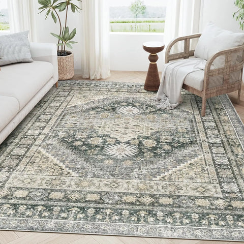 Navak Carpet zesthomeArea Rugs - Ultradünner, waschbarer Teppich, schmutzabweisender Teppich mit rutschfester Rückseite für Wohnzimmer, Schlafzimmer, Vintage Home De