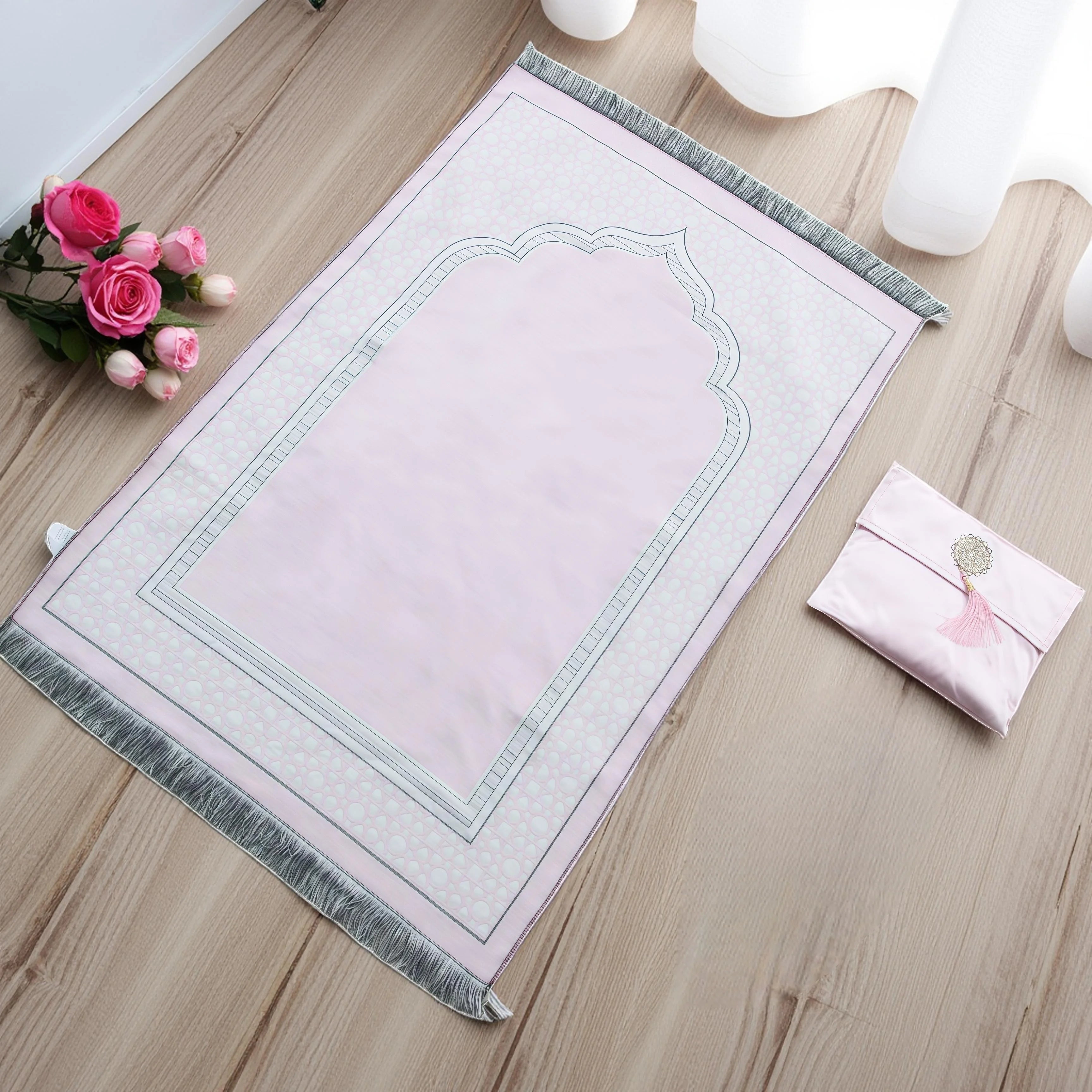 Navak-Teppich, muslimischer Gebetsteppich mit tragbarer Tasche, Perlen, muslimisch für Frauen und Männer, weiche Matte, Islam-Geschenkset, türkisch für Ramadan, Eid, Hadsch, Reisematte