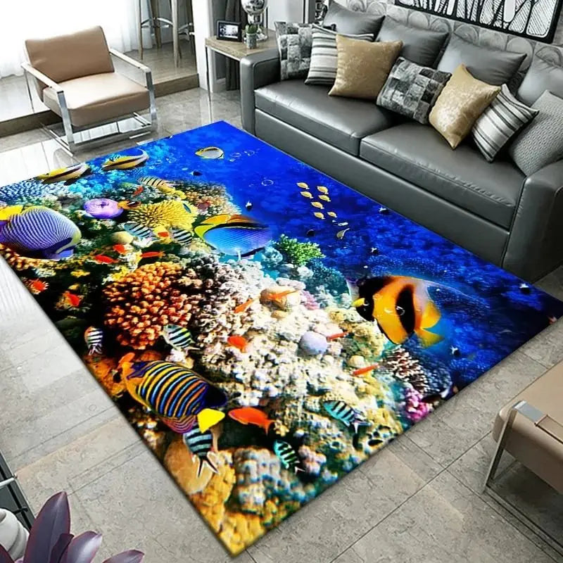 Navak Carpet3D Strand Meer Wellen Muster Teppich Tür Bodenmatte Fisch Fußmatte Rutschfeste Bodenmatte Wohnzimmer Teppich Home Zimmer Schlafzimmer Dekoration