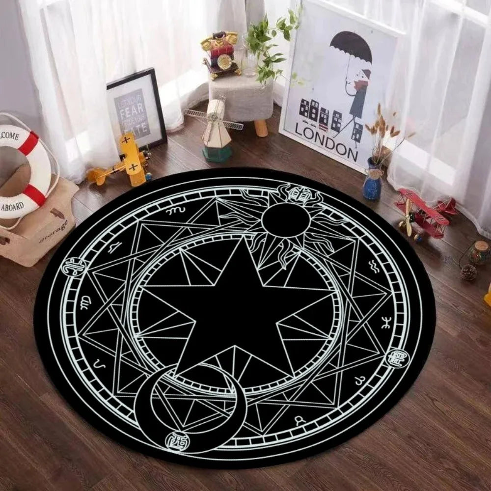 Navak Carpet Mystic Magic Circle Round Theme Innenbereich Rutschfester Teppich Schlafzimmer Meditationszone Idealer Dekoteppich
