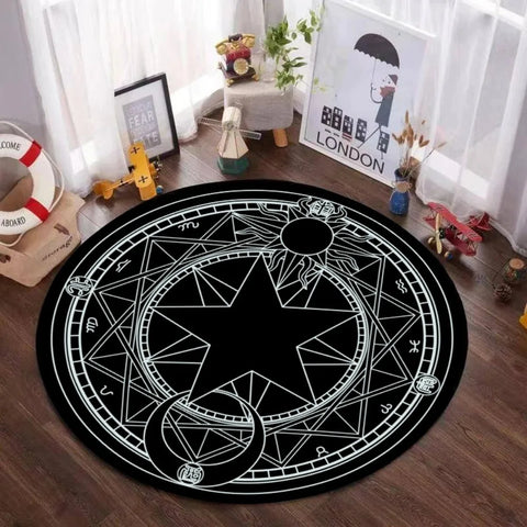 Navak Carpet Mystic Magic Circle Round Theme Innenbereich Rutschfester Teppich Schlafzimmer Meditationszone Idealer Dekoteppich