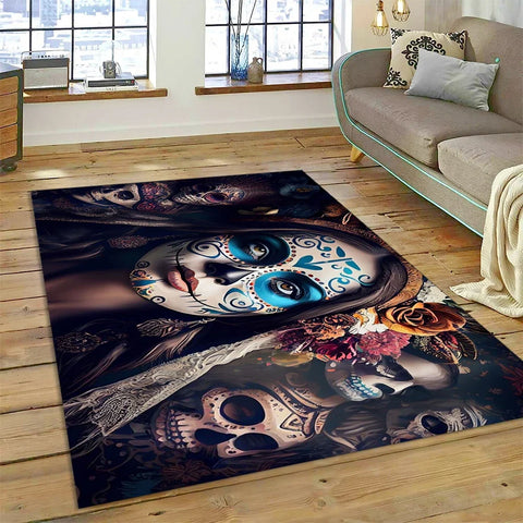 Navak Teppich, Horror-Totenkopf-Mädchen, tot, Gothic, untote Frau, Teppich für Zuhause, Wohnzimmer, Schlafzimmer, Sofa, Fußmatte, Dekoration, Kinderbereich, rutschfeste Matte