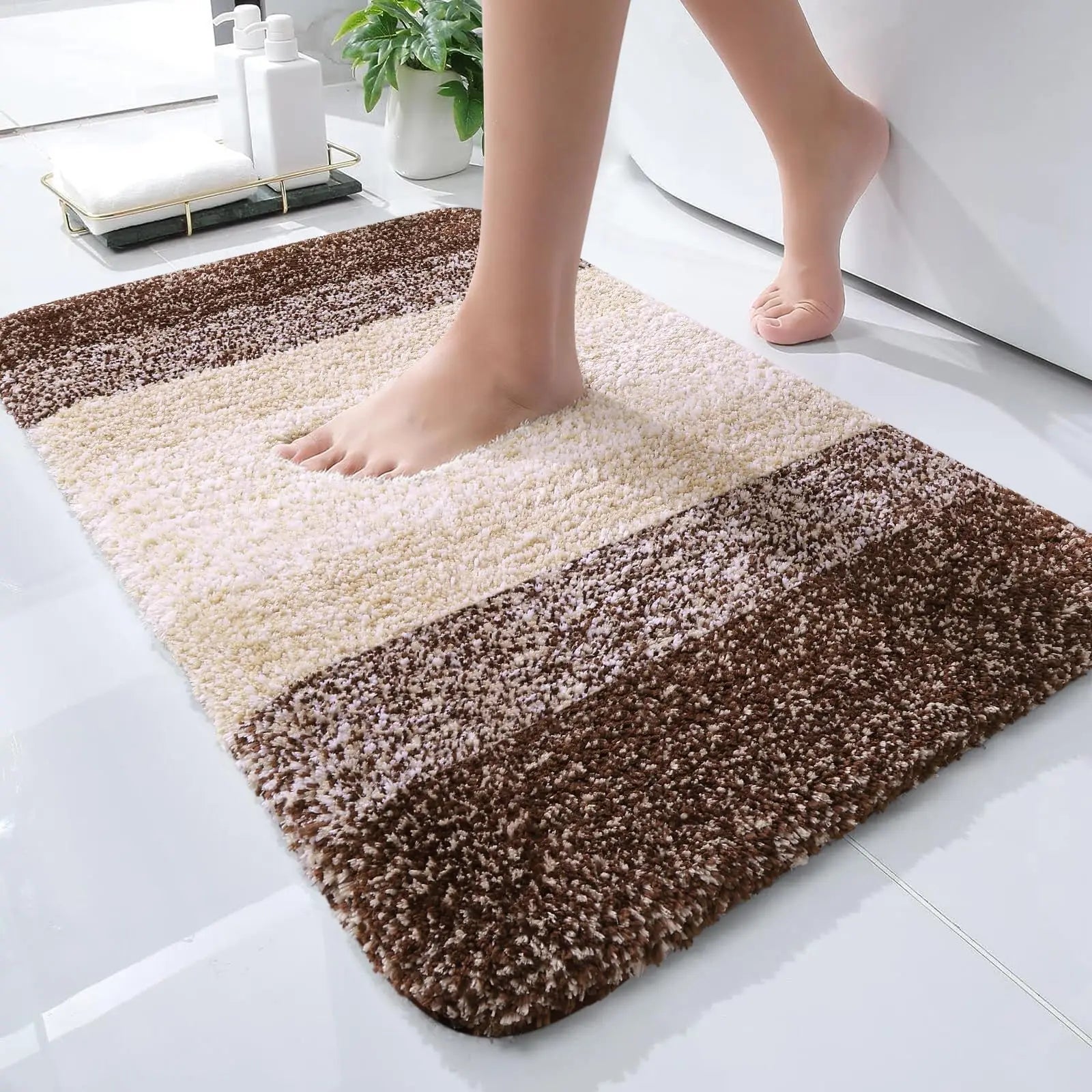 Navak Carpet Kitinjoy Badezimmerteppich, extra weich, saugfähig, Mikrofaser, rutschfest, Plüsch, zottelig, maschinenwaschbar, Badezimmerteppich
