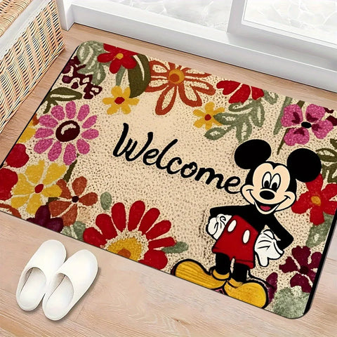 Navak Carpet Mickey's Floral Welcome Fußmatte, weich, saugfähig und rutschfest, Badezimmermatten, Yogamatten, Heimdekoration