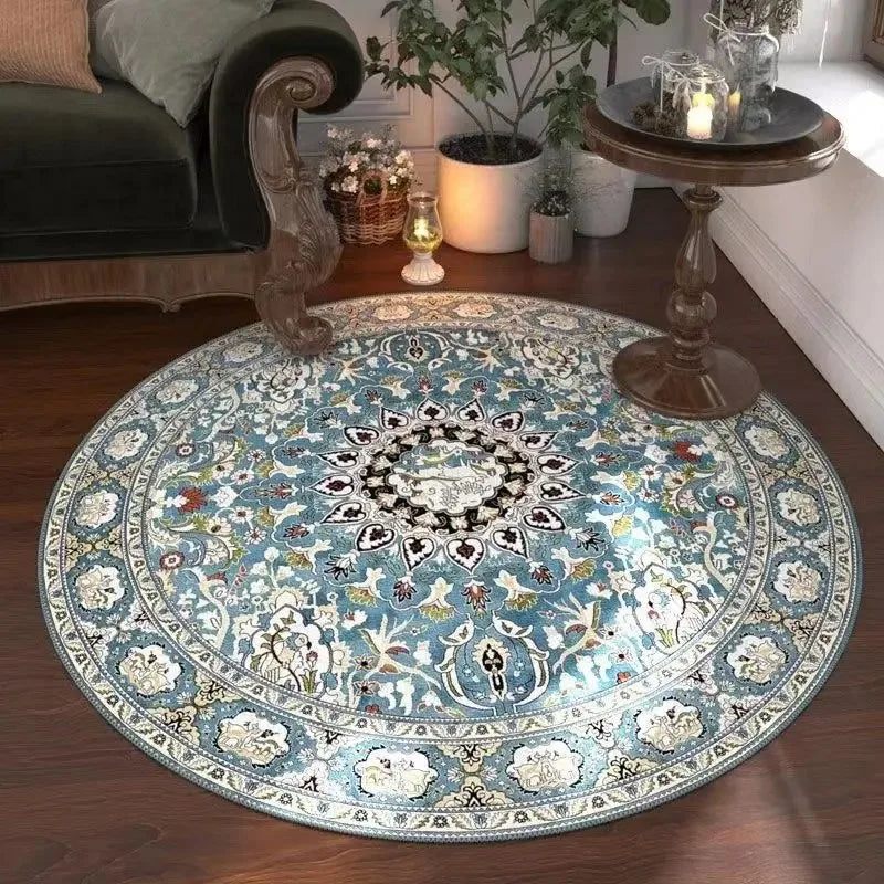 Navak Teppich, marokkanischer Blumenteppich, rund, waschbar, für Wohnzimmer und Esszimmer
