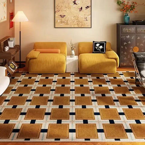 Navak Carpet Retro-Luxus-Teppiche für Schlafzimmer, dicker Plüsch-Nachttischvorleger, große Fläche, Wohnzimmerdekoration, Schachbrett-Teppich, Zuhause, flauschige, weiche Matte