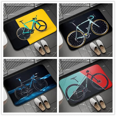Navak Carpet 1 Stück Biker-Fußmatte für drinnen und draußen, rutschfest, Fahrrad-Aufdruck, Heimdekor, Teppich für Küche, Schlafzimmer, Bad, Fußmatten, waschbar, Bodenmatte