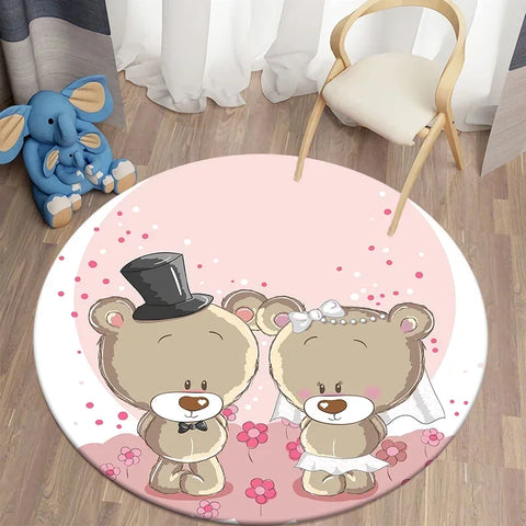 Navak Teppich Cartoon Niedlicher Bär Runder Teppich für Wohnzimmer Teppiche Badematte für Kinderzimmer Matten Schlafzimmer Teppiche Baby Kinderzimmer Wohnkultur