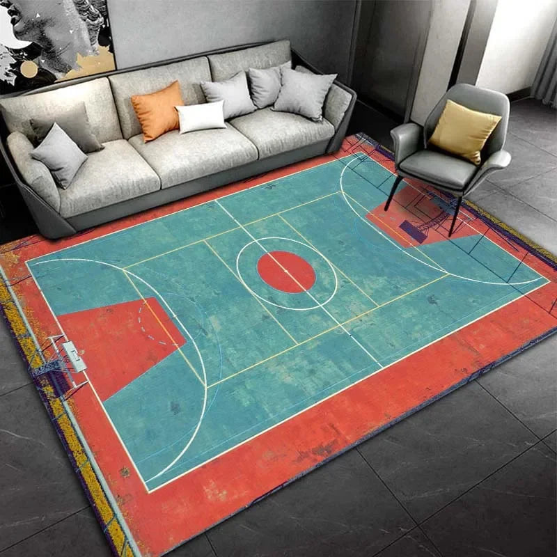 Navak Teppich mit Basketballplatz-Motiv, für Jungenzimmer, Wohnzimmer, Dekoration, Sportthema, Willkommens-Fußmatte, rutschfester Krabbel- und Spielteppich