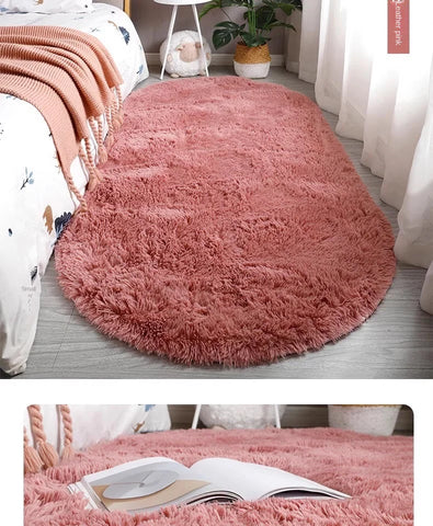 Navak Carpet Exclusive Picks Nordischer Ins-Teppich mit verdicktem Langhaar und Batikmuster aus Seidenhaar. Moderner, schlichter ovaler Schlafzimmer-Bettteppich, Wohnzimmer-Sofa-Teppich