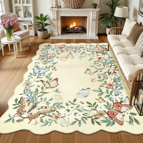 Navak Teppich Unregelmäßiger Wohnzimmerteppich Einfaches Schmetterlingsmuster Schlafzimmer Nachttischvorleger Faltbare maschinenwaschbare Couchtischmatte Kовер Tapis