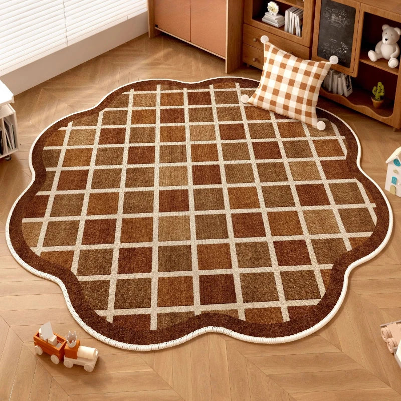 Navak Carpet Retro Brown Living Room Decoration Round Carpet Cartoon Style Rugs for Bedroom Anti-slip Lounge Floor Mat Washable Home Soft Rug