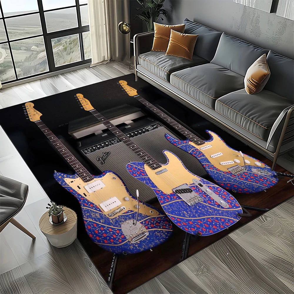 Navak Carpet 27 Style New 3D Fender Retro Gitarreninstrumente Musik Teppich Teppich für Wohnzimmer Schlafzimmer Zuhause Sofa Dekoration, rutschfeste Bodenmatte